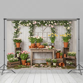 Lofaris Wooden Board Planting Tulips Floral Spring Backdrop