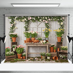 Lofaris Wooden Board Planting Tulips Floral Spring Backdrop