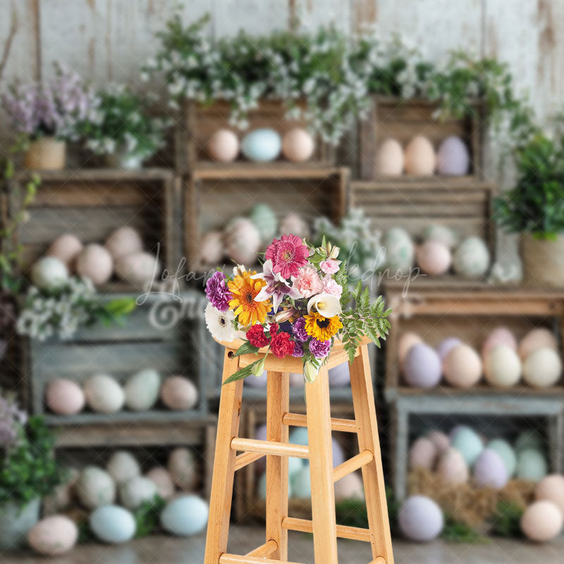 Lofaris Wooden Cabinet Easter Eggs Floral Spring Backdrop