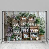 Lofaris Wooden Cabinet Easter Eggs Floral Spring Backdrop