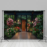 Lofaris Wooden Courtyard Floral Bright House Spring Backdrop