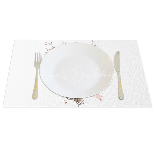 Lofaris Wooden Cross Pink Floral Set of 4 Placemats Elegant Flower Ribbon Religious Table Mats Baptism Confirmation Decor