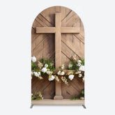 Lofaris Wooden Cross White Floral Spring Easter Arch Backdrop