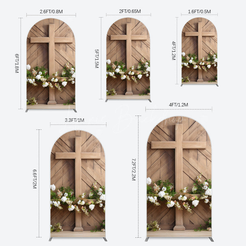 Lofaris Wooden Cross White Floral Spring Easter Arch Backdrop