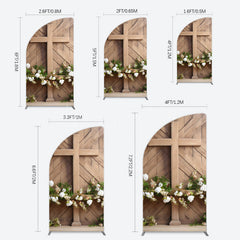 Lofaris Wooden Cross White Floral Spring Easter Half Moon Arch Backdrop