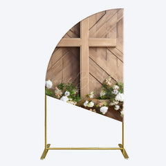 Lofaris Wooden Cross White Floral Spring Easter Half Moon Arch Backdrop