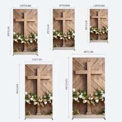 Lofaris Wooden Cross White Floral Spring Easter Rectangle Backdrop