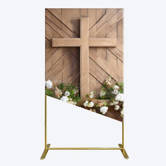 Lofaris Wooden Cross White Floral Spring Easter Rectangle Backdrop