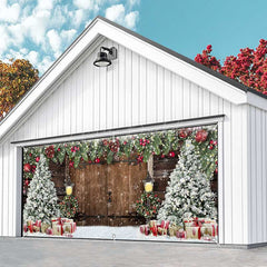 Lofaris Wooden Door Snowy Christmas Vibe Garage Banner