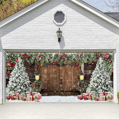 Lofaris Wooden Door Snowy Christmas Vibe Garage Banner
