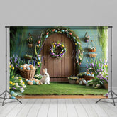 Lofaris Wooden Door Wall Eggs Bunny Easter Photo Backdrop
