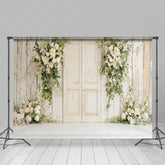 Lofaris Wooden Door With White Flower Brick Wedding Backdrop