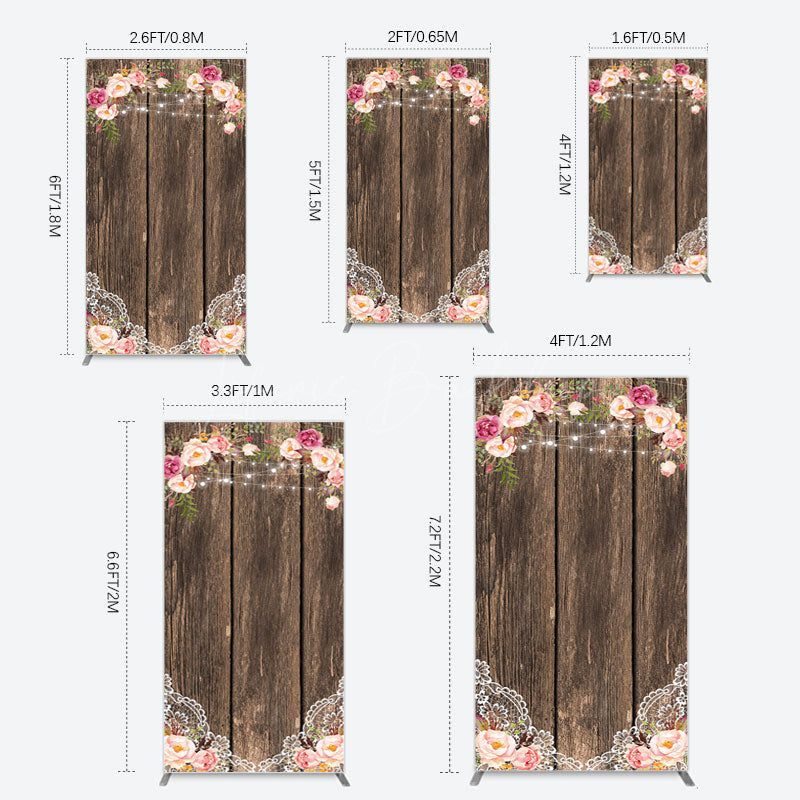 Lofaris Wooden Floral Lace Pattern Wedding Rectangle Backdrop