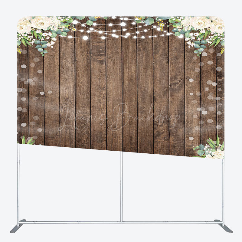 Lofaris Wooden Floral Lights Bokeh Square Tension Backdrop