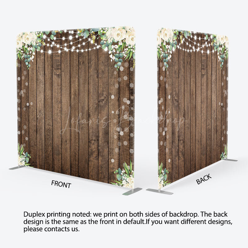Lofaris Wooden Floral Lights Bokeh Square Tension Backdrop