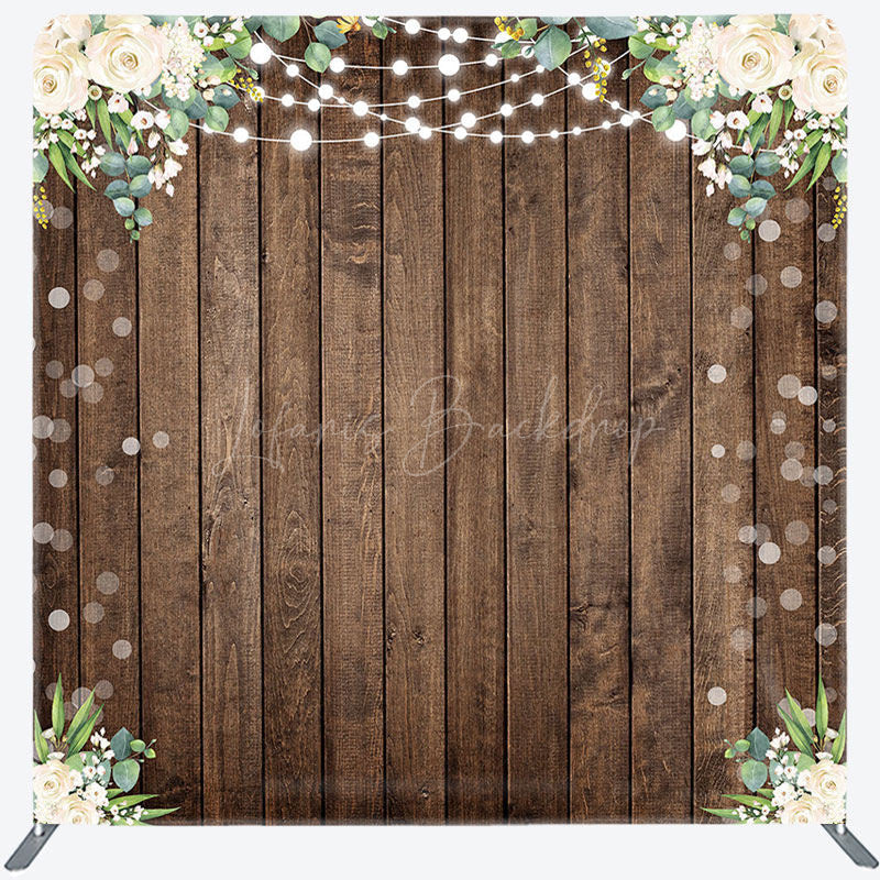 Lofaris Wooden Floral Lights Bokeh Square Tension Backdrop