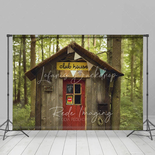 Lofaris Wooden Forest Club House Backdrop Do Not Enter Sign Treehouse Photography Background for Boy Birthday Party