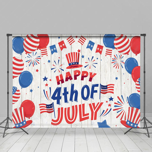 Lofaris Wooden Happy 4th Of July Balloon Flag Photo Backdrop