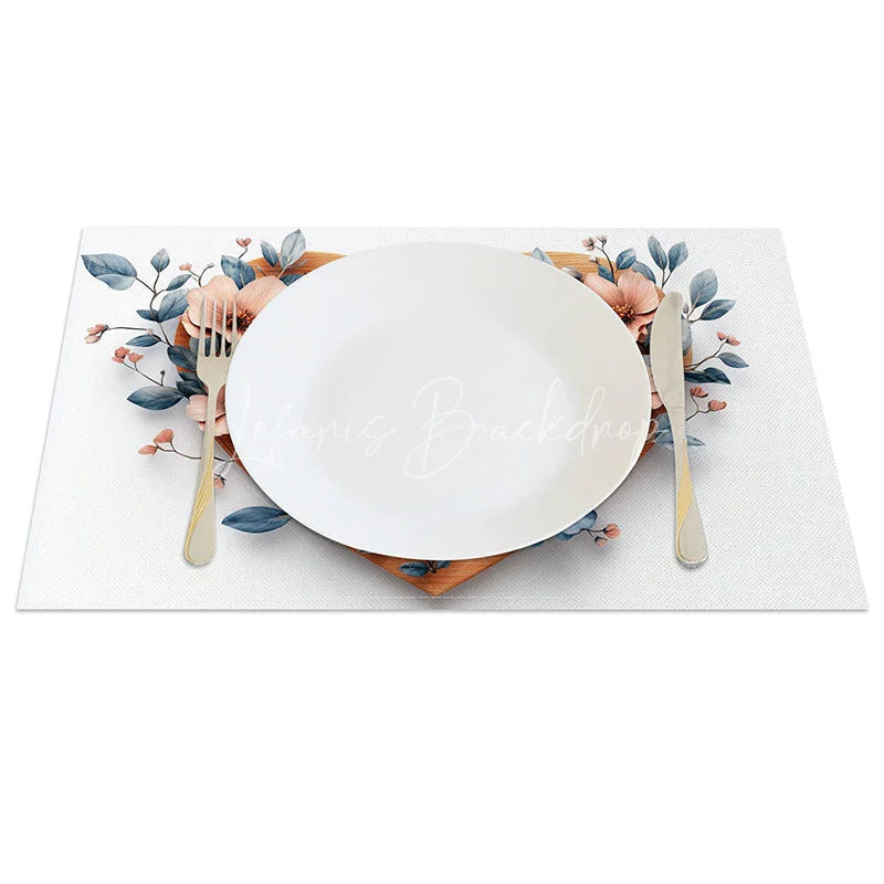 Lofaris Wooden Heart Love Sign Set of 4 Placemats Pink Floral Valentine Decoration Rustic Blue Leaf Table Mat