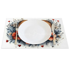 Lofaris Wooden Heart Love Sign Set of 4 Placemats Red Floral Valentine Decoration Rustic Farmhouse Dining Table Mat