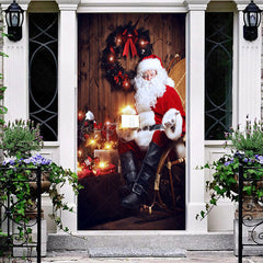Lofaris Wooden House Lighted Santa Christmas Door Cover