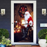 Lofaris Wooden House Lighted Santa Christmas Door Cover