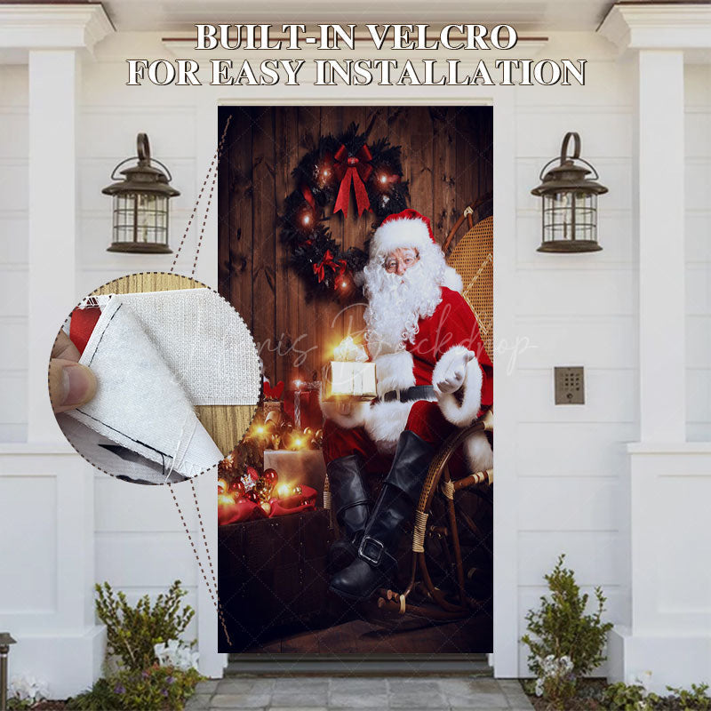 Lofaris Wooden House Lighted Santa Christmas Door Cover