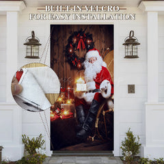 Lofaris Wooden House Lighted Santa Christmas Door Cover