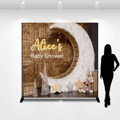 Lofaris Wooden House Moon Custom Name Baby Shower Backdrop