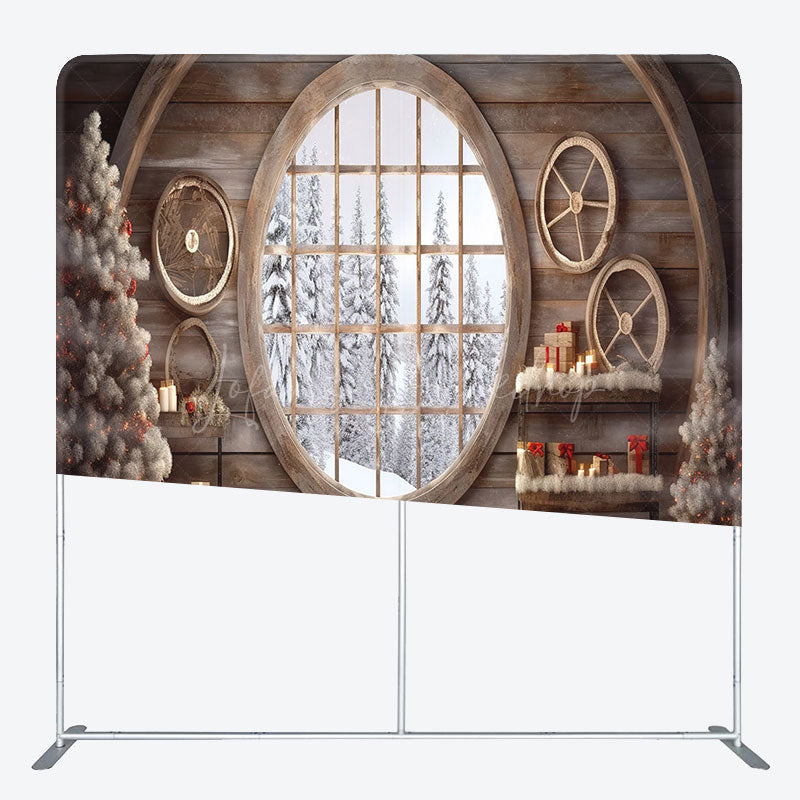 Lofaris Wooden House Scenery Christmas Pillow Case Backdrop