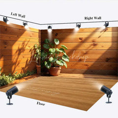 Lofaris Wooden Interior Room Set Backdrop Sunlit Green Plant Potted Corner Photography Background Home Studio Decoration