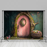 Lofaris Wooden Pink Door Tree Basket Eggs Easter Backdrop