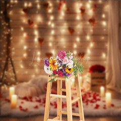 Lofaris Wooden Room Heart Candlelight Valentines Day Backdrop