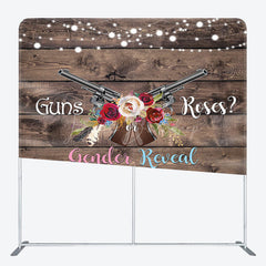 Lofaris Wooden Rose Guns Gender Reveal Tension Fabric Backdrop