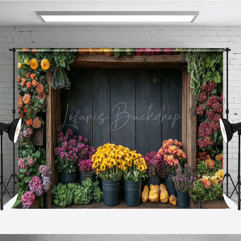 Lofaris Wooden Shelf Colorful Spring Floral Backdrop For Photo