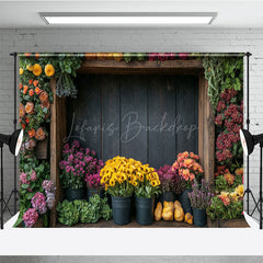 Lofaris Wooden Shelf Colorful Spring Floral Backdrop For Photo