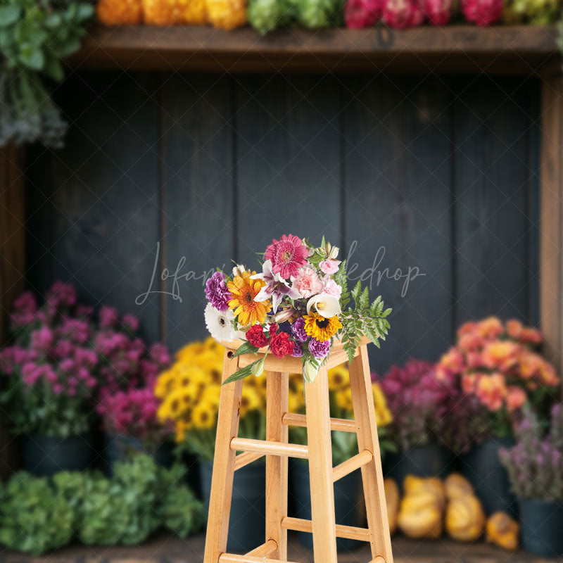 Lofaris Wooden Shelf Colorful Spring Floral Backdrop For Photo