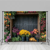 Lofaris Wooden Shelf Colorful Spring Floral Backdrop For Photo