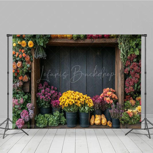 Lofaris Wooden Shelf Colorful Spring Floral Backdrop For Photo