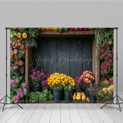 Lofaris Wooden Shelf Colorful Spring Floral Backdrop For Photo