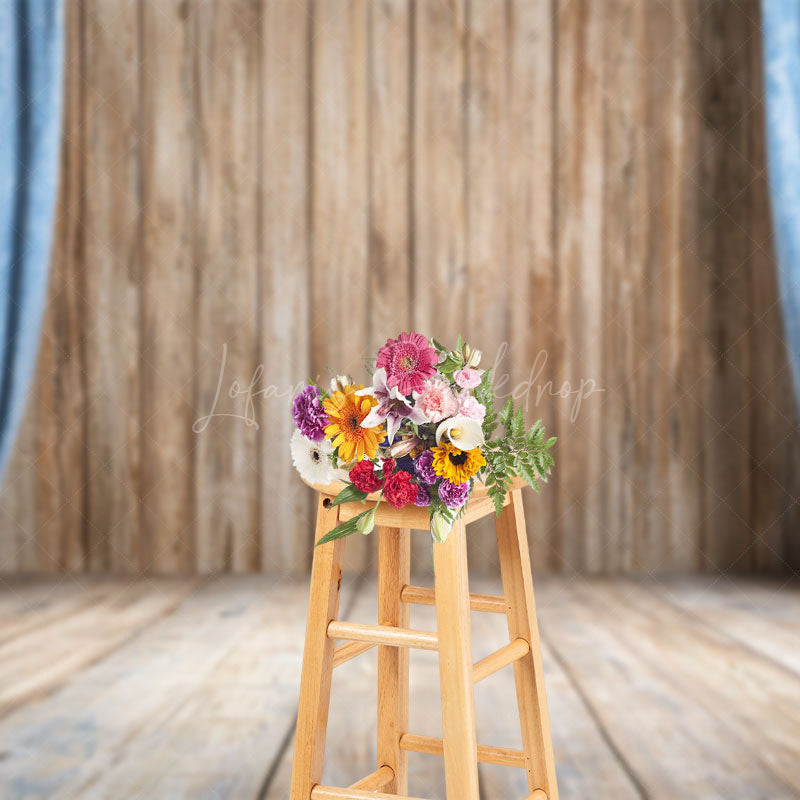 Lofaris Wooden Stage Old Style Curtain Photography Backdrop