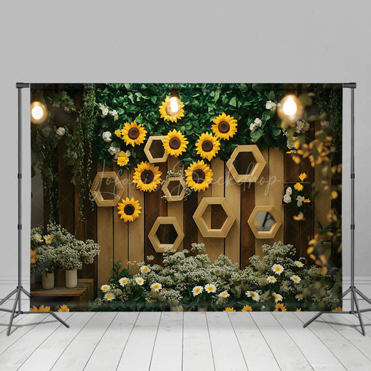 Lofaris Wooden Wall Lighted Greenry Floral Spring Backdrop