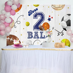 Lofaris Wooden Wall Sports Born 2 Ball Boys Birthday Backdrop