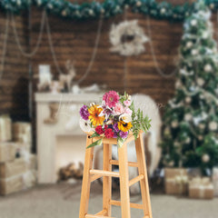 Lofaris Wooden Wall White Fireplace Xmas Photography Backdrop