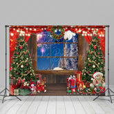 Lofaris Wooden Window Christmas Tree Night Photo Backdrop