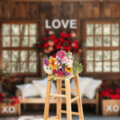 Lofaris Wooden Window Sofa Rose Valentines Photo Backdrop