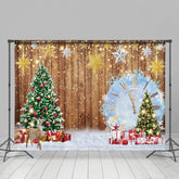 Lofaris Wooden Xmas Tree Elk Snowy Clock Christmas Backdrop