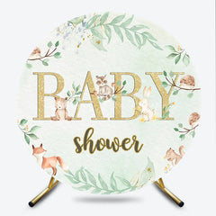 Lofaris Woodland Animals and Gold Baby Shower Round Backdrop Cute Forest Theme Party Decor