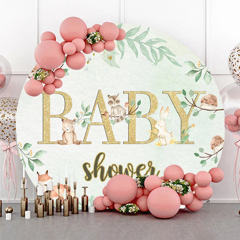 Lofaris Woodland Animals and Gold Baby Shower Round Backdrop Cute Forest Theme Party Decor