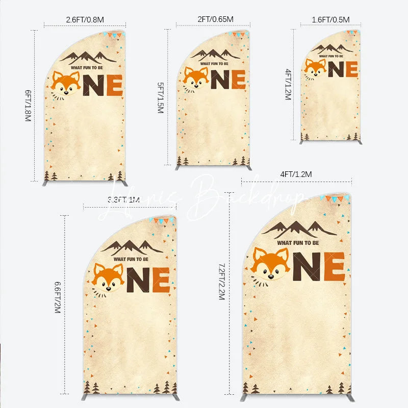Lofaris Woodland Fox First Birthday Half Moon Arch Backdrop Cute Mountains and Pennant Banners Party Decor